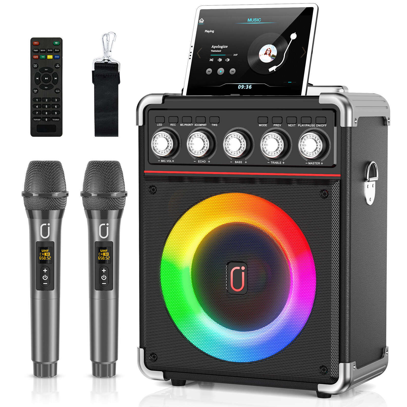 JYX Karaoke Machine with 2 Wireless Microphones & Remote Control, Speaker Audio
