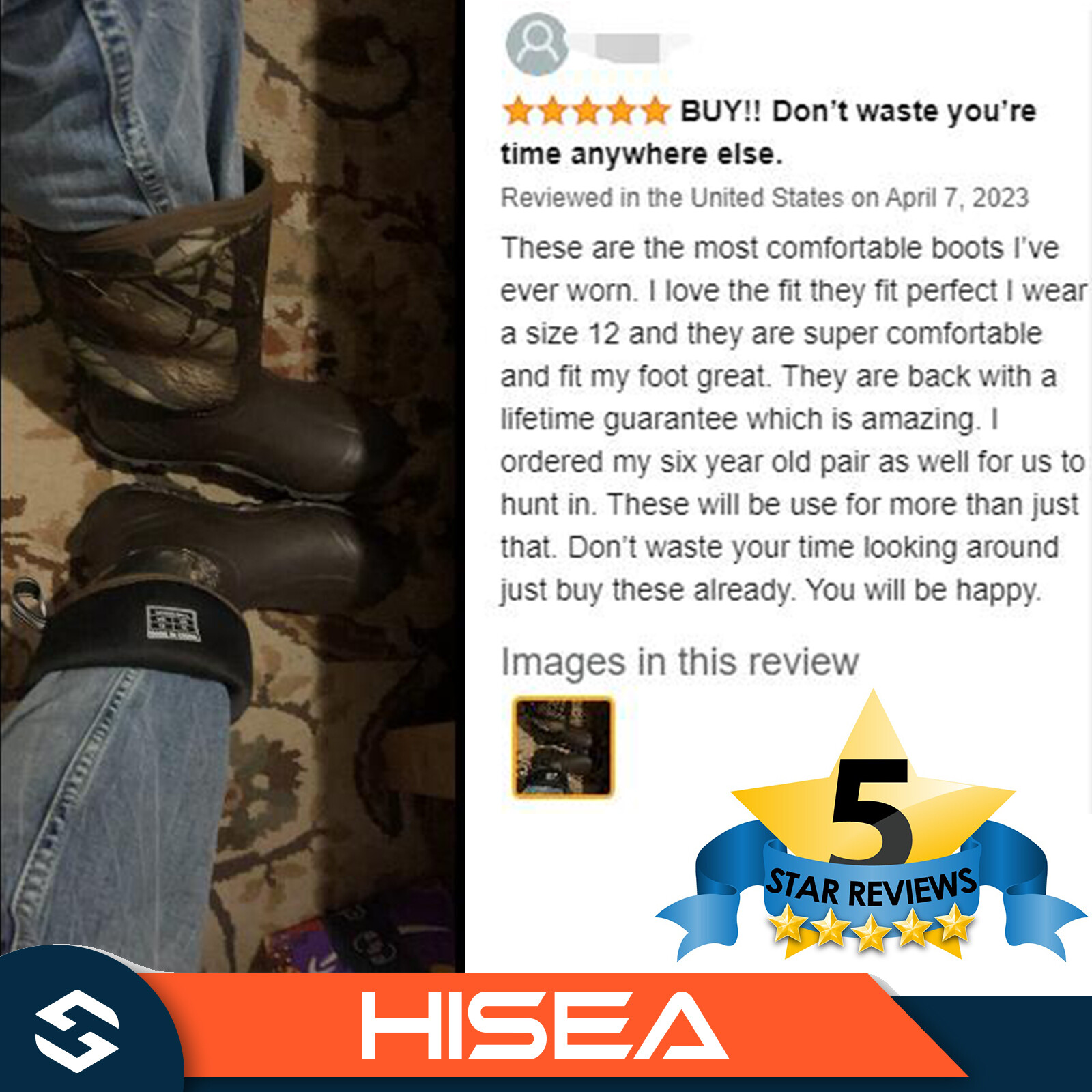 HISEA Men Neoprene Rain Boots Waterproof Insulated Hunting Fishing Mud Work Boot