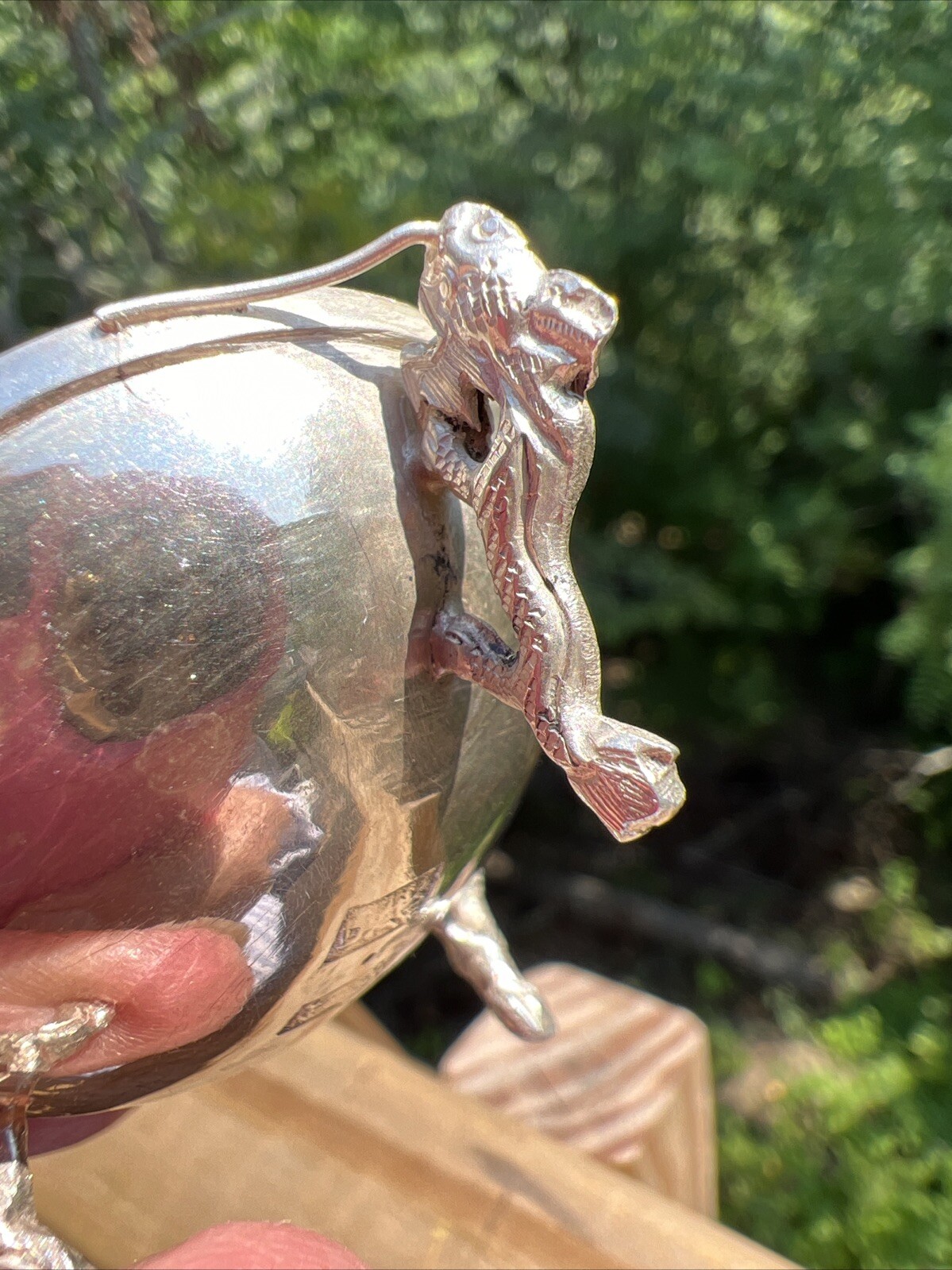 Antique Chinese Sterling Silver Dragon Salt Cellar Bowl VERY OLD GOOD CONDITION
