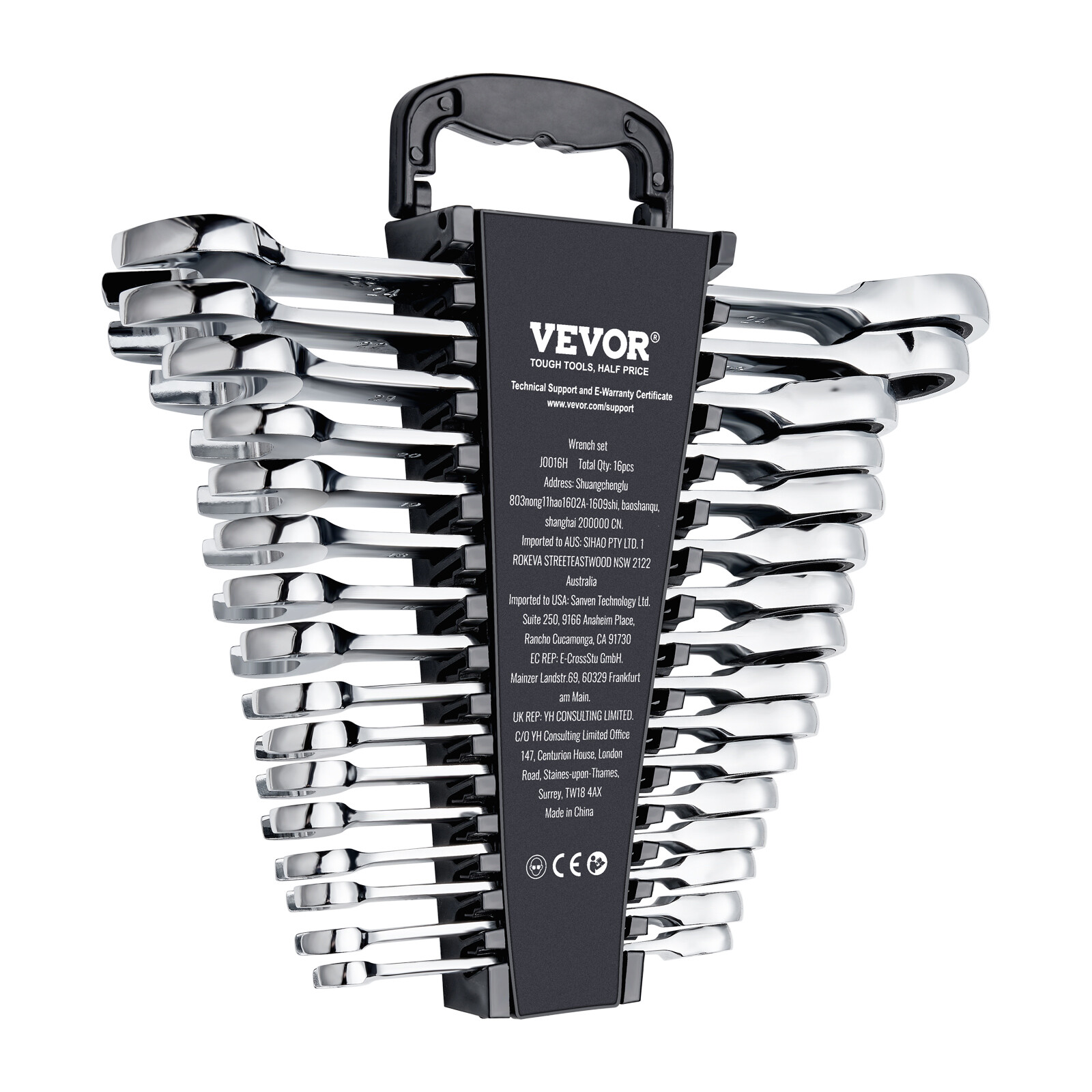 VEVOR Combination Wrench Set 16-Piece Metric 8 mm to 24 mm with Organizer Rack