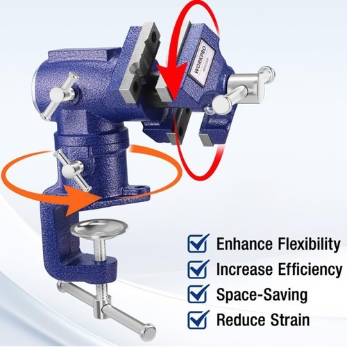 WORKPRO Portable Dual Jaws Table Vises 2.5"&1.5" 360° Swivel Clamp-On Bench Vise