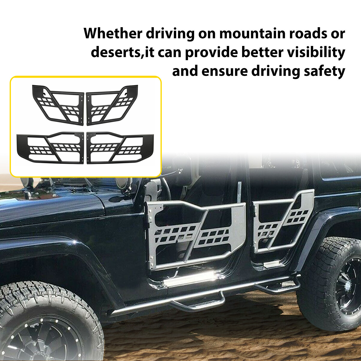 For Jeep Wrangler JK 07-18 4DR Textured Tube Safari Tubular Doors Front & Rear