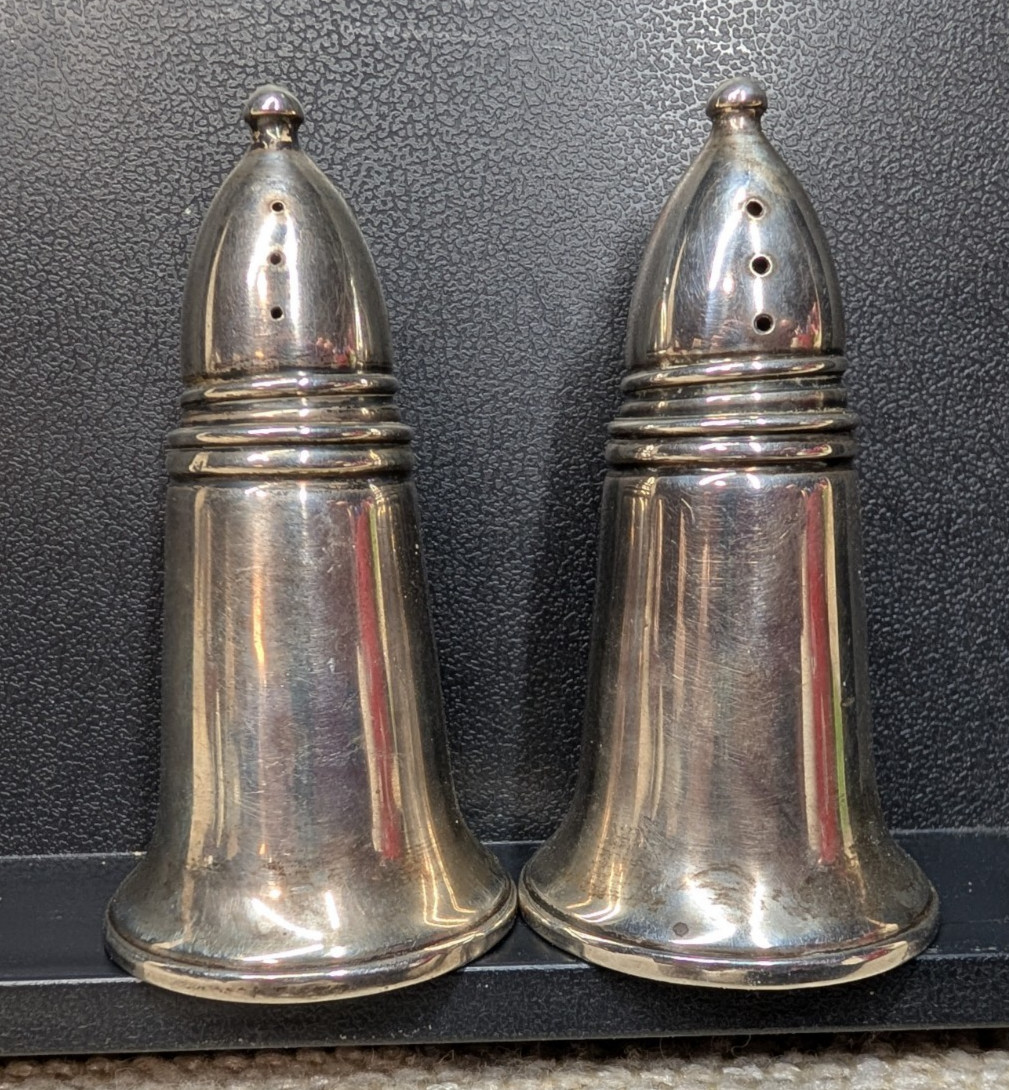 Vtg Crown Tall Sterling Silver Salt &Pepper Shaker Glass Lined 3.39oztw 260339