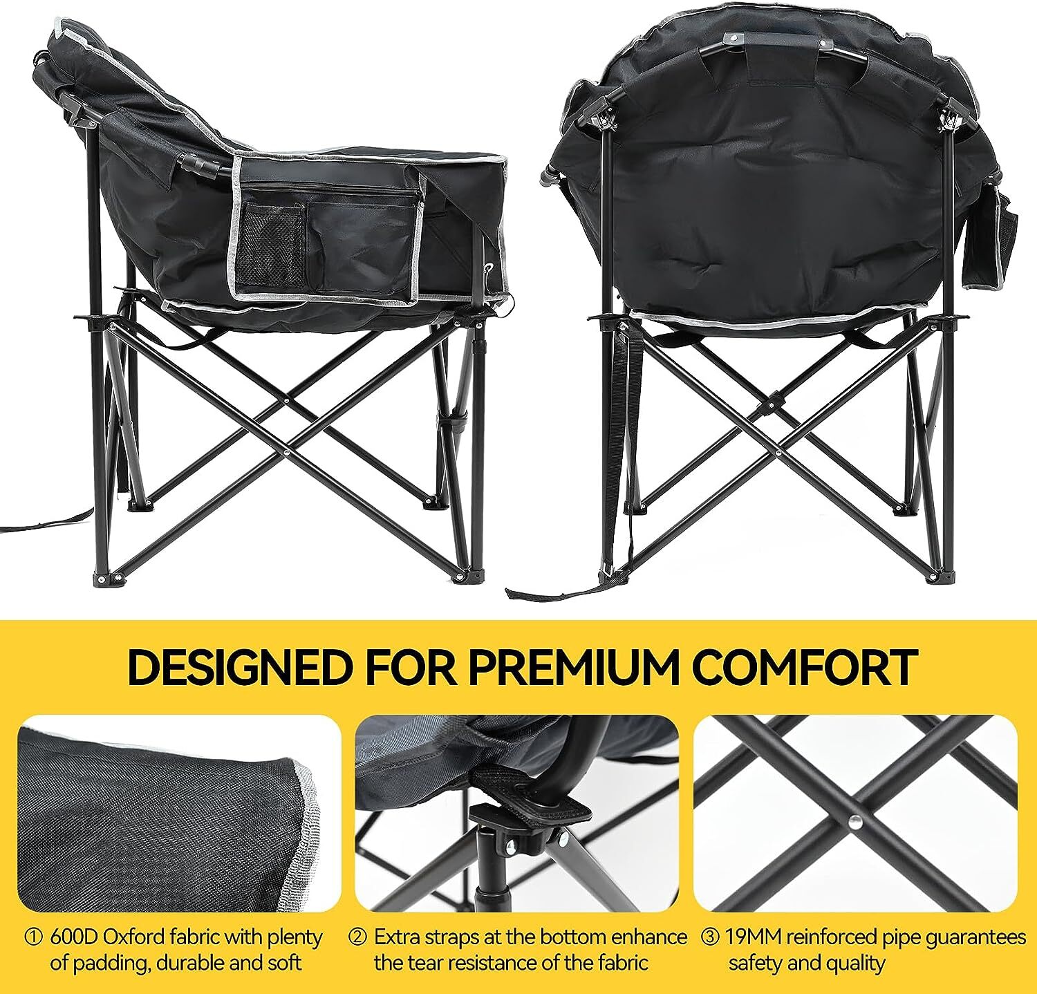 SLSY Oversized Heated Camping Chair Patio Lounge Chairs with 20000mAh Power Bank