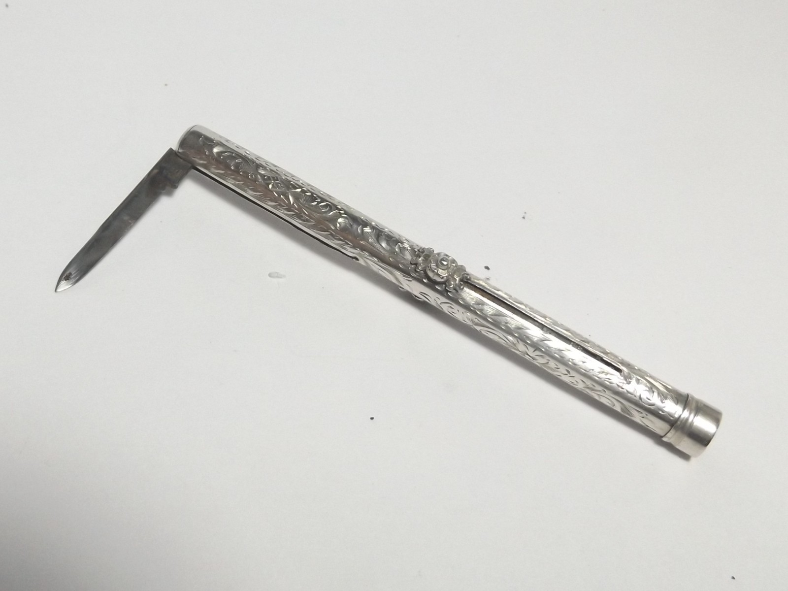 VICTORIAN COMBO STERLING SILVER PROPPELLING PENCIL DIP PEN, FOUNTAIN PEN, CUT ER