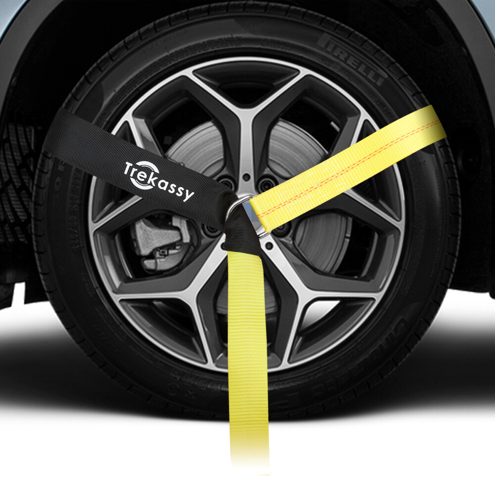 Car Wheel Straps Ratchet Tie Down for Trailers 4 Pack Ratchets w/ Chain Anchors