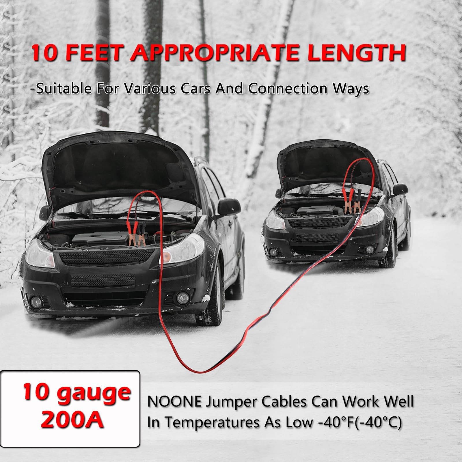 NOONE Jumper Cables for Car Battery, Heavy Duty Automotive Booster Cables for