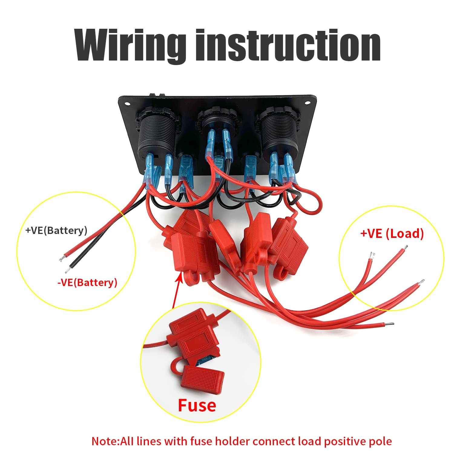 Upgrade Blue 5 Gang Marine Boat Rocker Switch Panel Circuit Breakers,