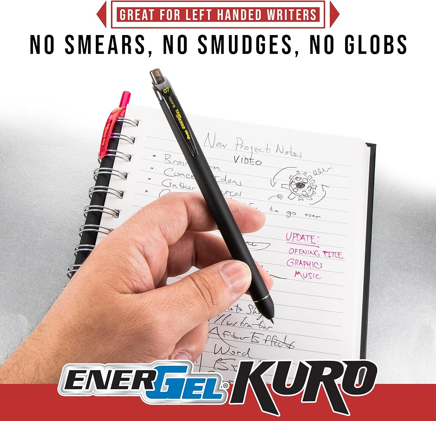 Pentel EnerGel Kuro Liquid Gel Pen, (0.7mm), Medium line, Assorted Ink, 8 Pack