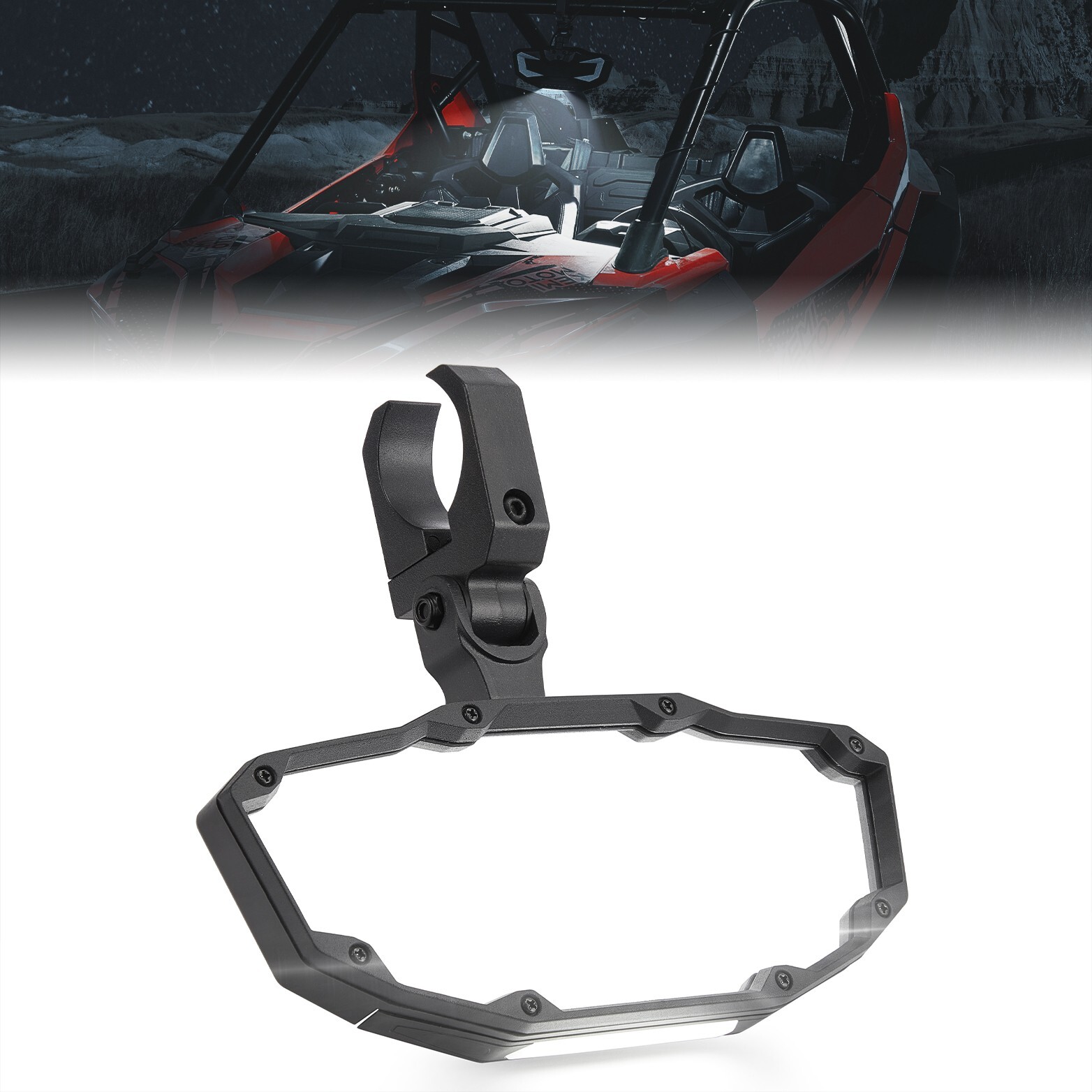 1.65"-2" UTV Rear View Center Mirror w/LED Light For Polaris RZR S 570/900/1000