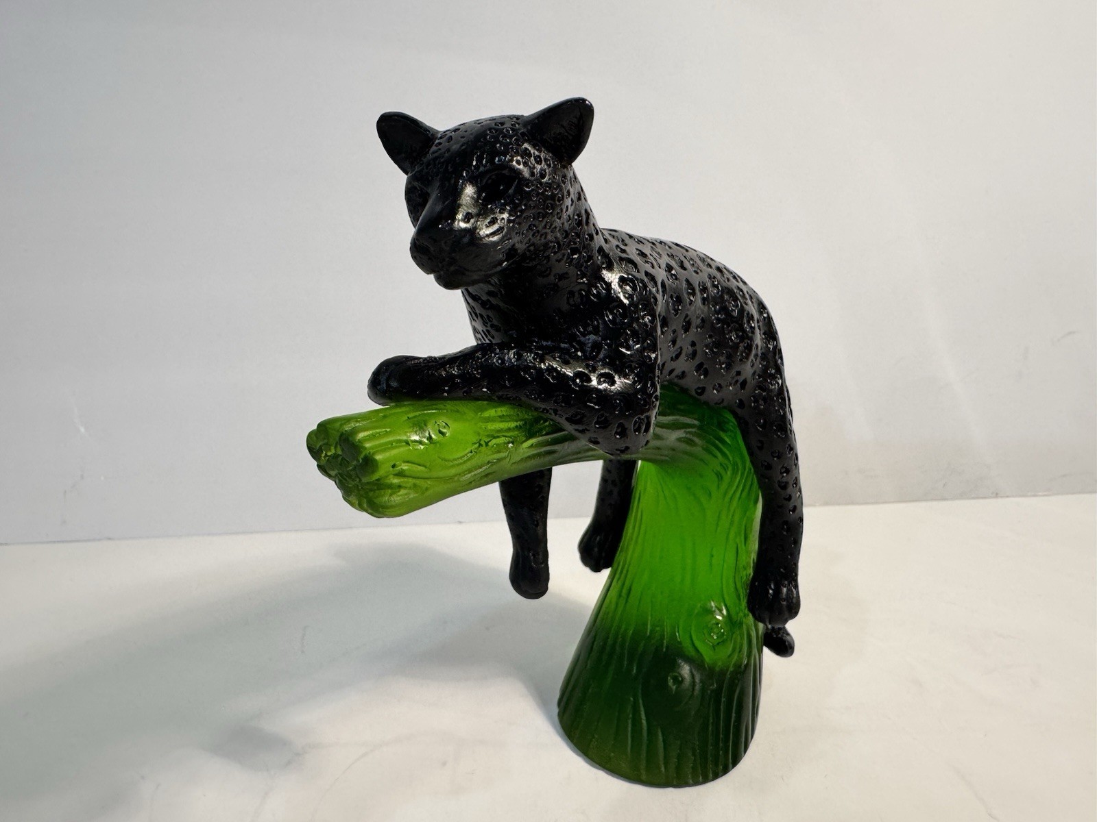 Daum Pate De Verre Black Panther On Emerald Green Tree Gorgeous And Perfect!
