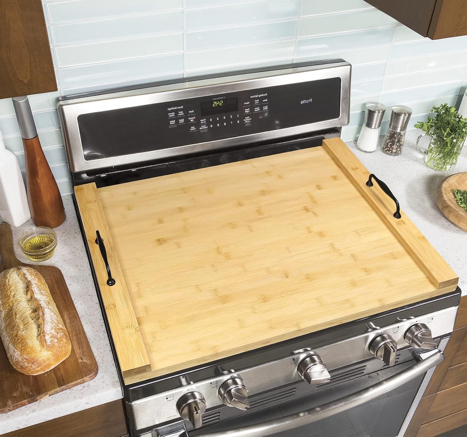 Noodle Board Pine Wood Stove Cover w/ Handles for Gas Electric Stove Top 30"x22"