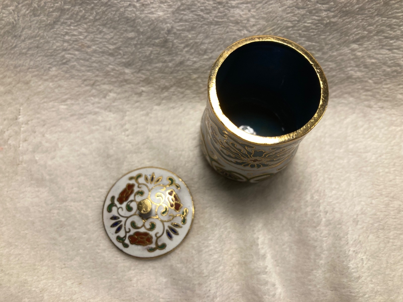 Unique Brass Cloisonné enameled covered open salt server floral pattern