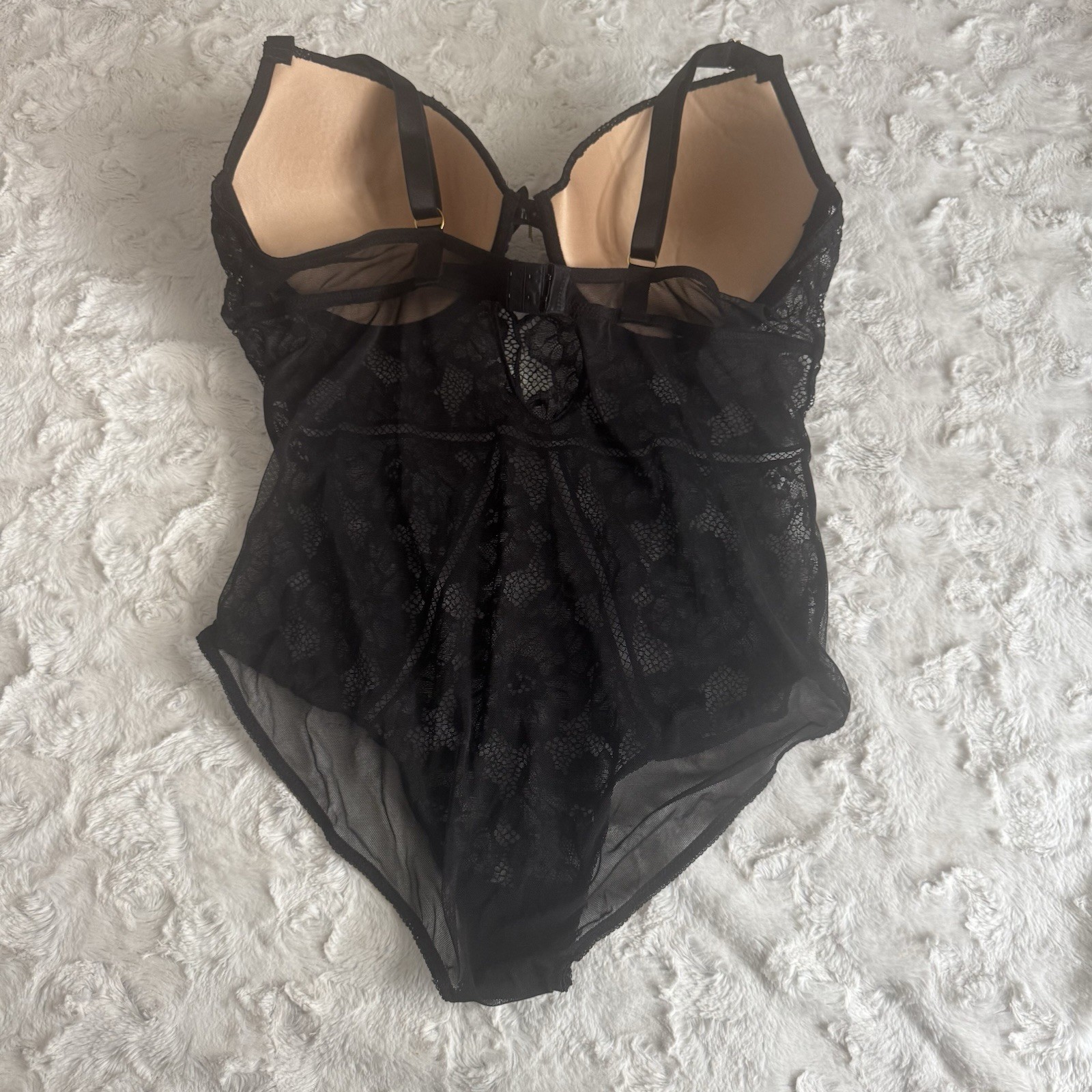 Rachel Roy Black Lace Lingerie Padded Cups Adjustable Thong 2XL