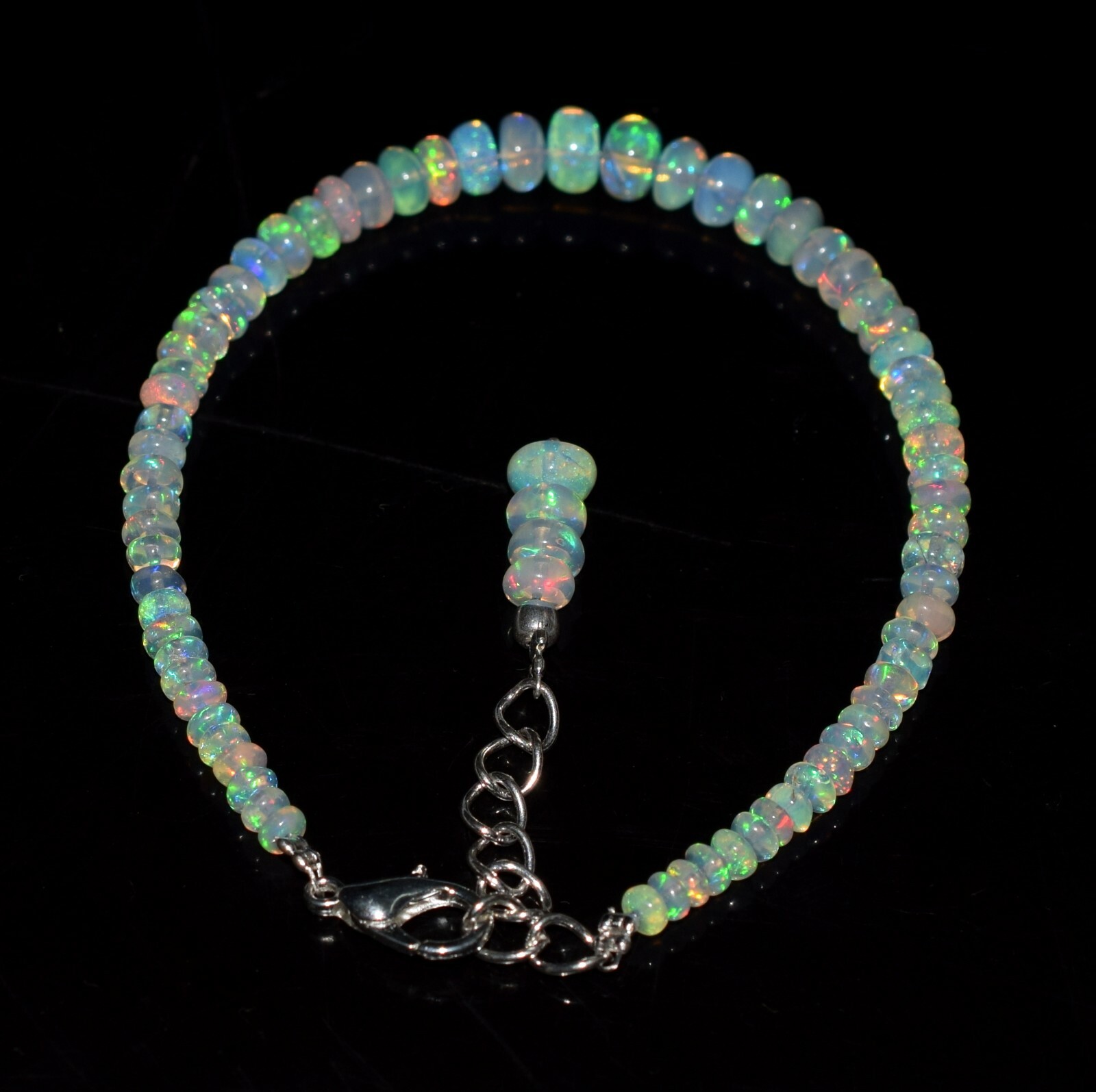 Natural Ethiopian Wello Fire Opal Gemstone Fire Beads 7.5"Bracelet F01784