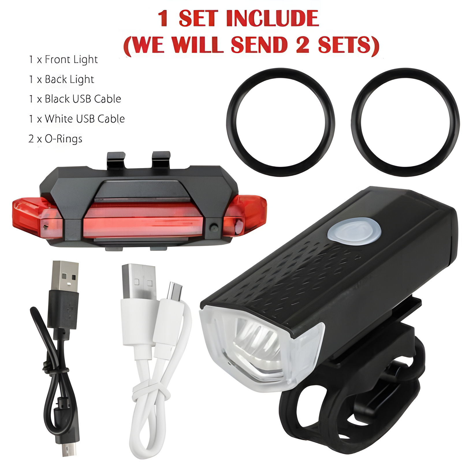 2 Sets USB Rechargeable LED Bicycle Headlight Bike Front Rear Lamp Cycling