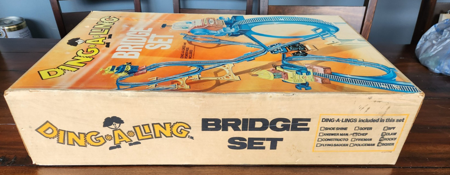 Ding-A-Ling Bridge Set 4 Robots 1971 Topper Toys Rare Working Metal Cam Powerpak
