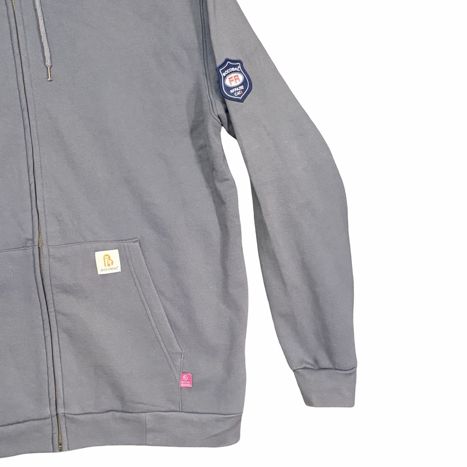 Bocomal FR Jacket Gray Mens Large NFPA 2112 CAT 2 Flame Resistant Work Hoodie