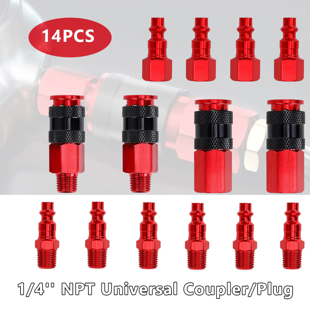 14pcs Heavy Duty Quick Coupler Set Air Hose Connector Fittings 1/4 NPT Tools Kit