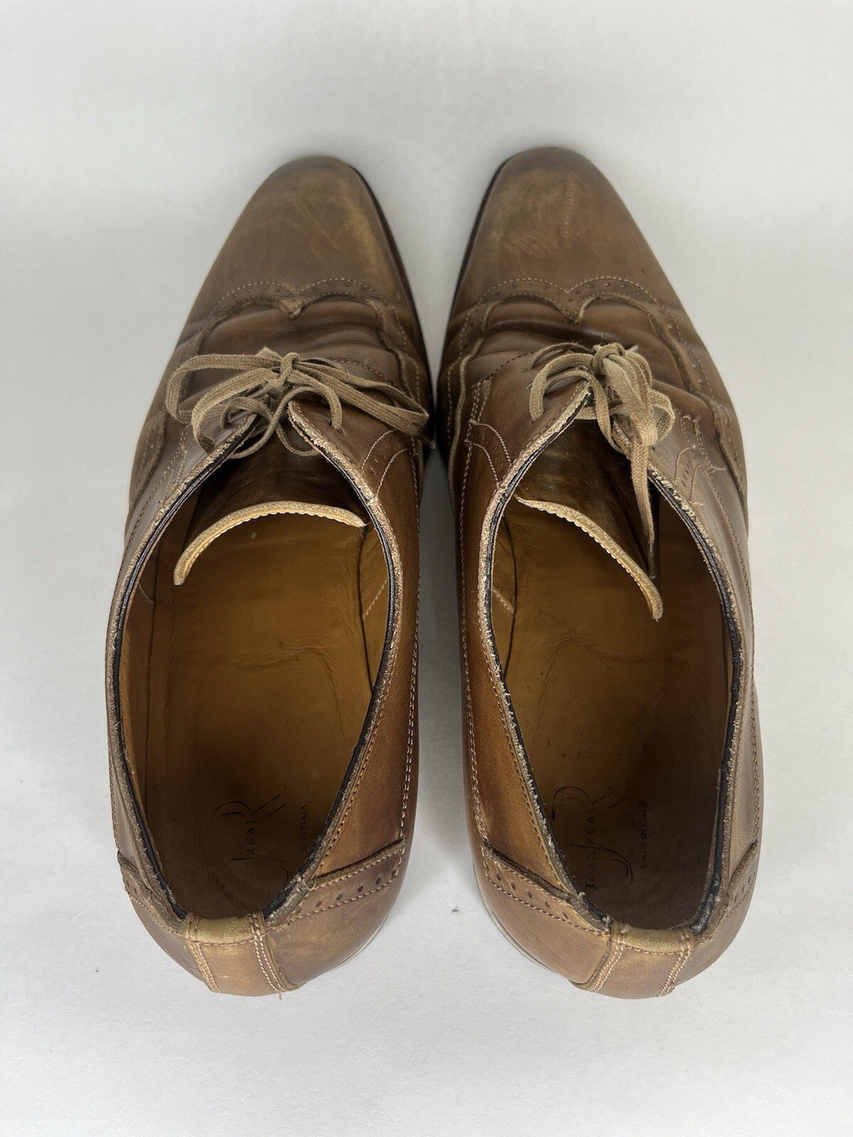 Jose Real Mens Sz 43 (US 10) Brown Leather Oxford Dress Shoes Hand Made In Italy