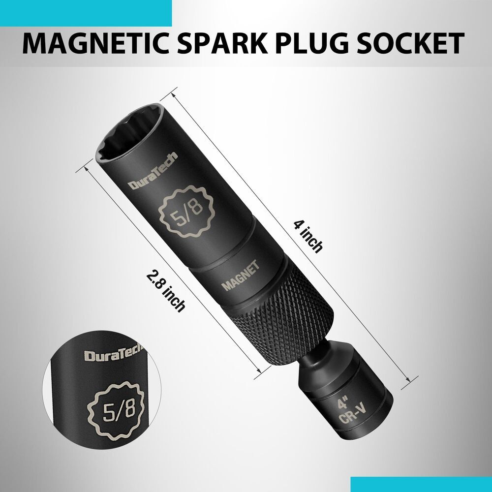 DURATECH 5/8" Swivel Magnetic Spark Plug Socket 1MM Thin Wall 3/8"Drive x4" 12PT