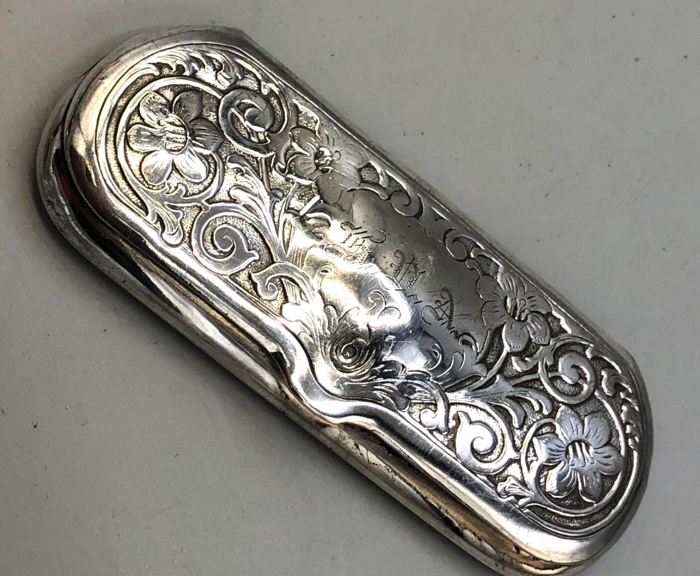 Antique Sterling Silver Eyeglass Case with liner, 4 3/8" x 1.75"