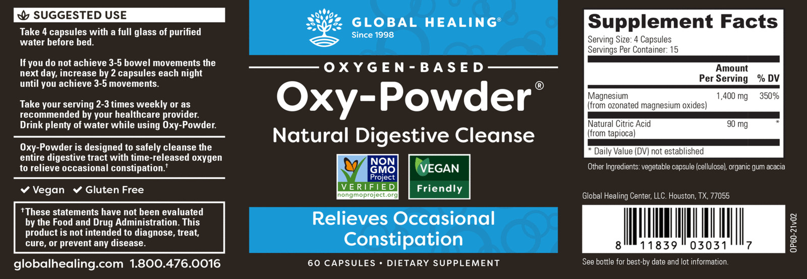Oxy Powder Colon Cleanse & Natural Detox Pills For Constipation Relief - 60 Ct.