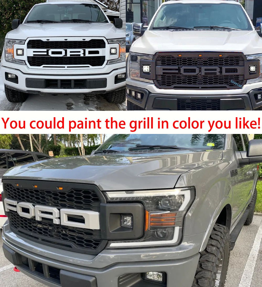 For Ford F150 Grill 2018 2019 2020 Raptor Style Front Grille W/LED Matte Black