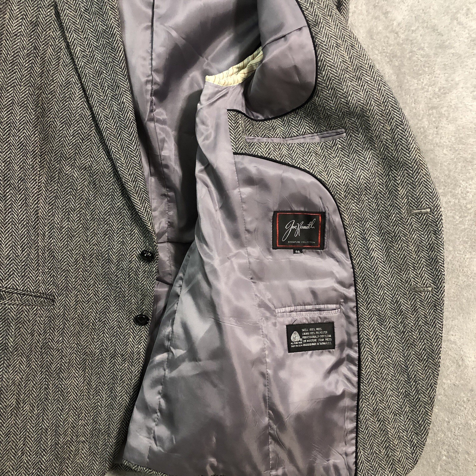 VTG Joe Namath Mens Blazer Size 44L Long Gray Herringbone Wool Tweed Sport Coat