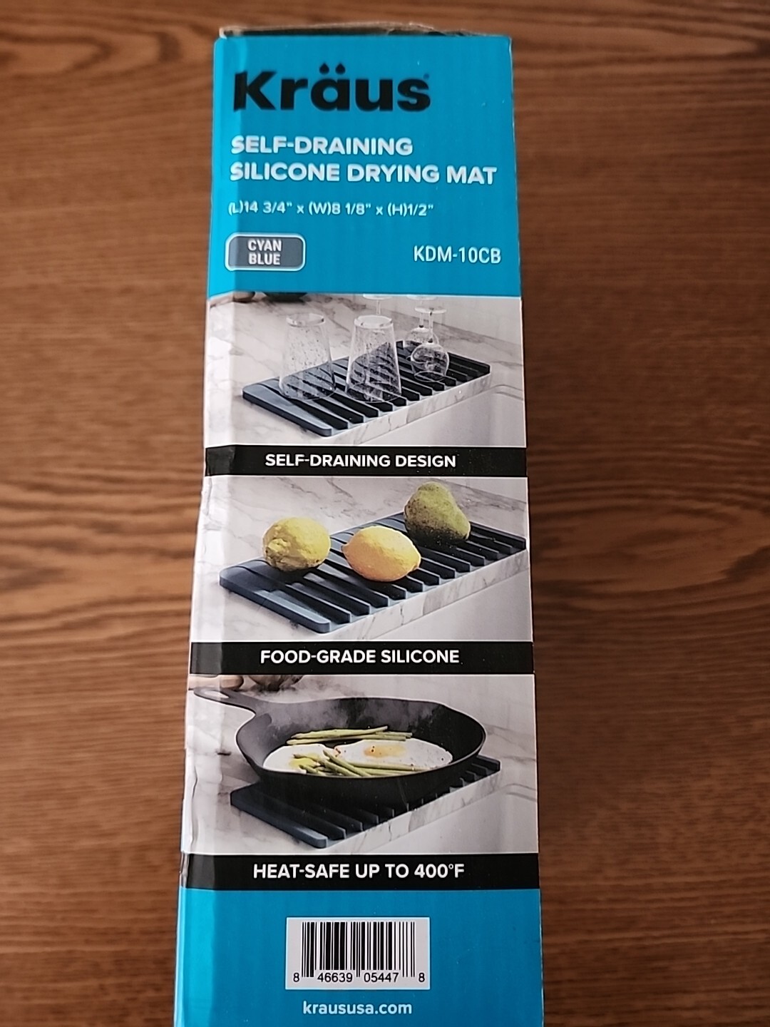 Kraus Silicone Sink Mat Self Draining Mat Cyan Blue 14 3/4" x 8 1/8" New