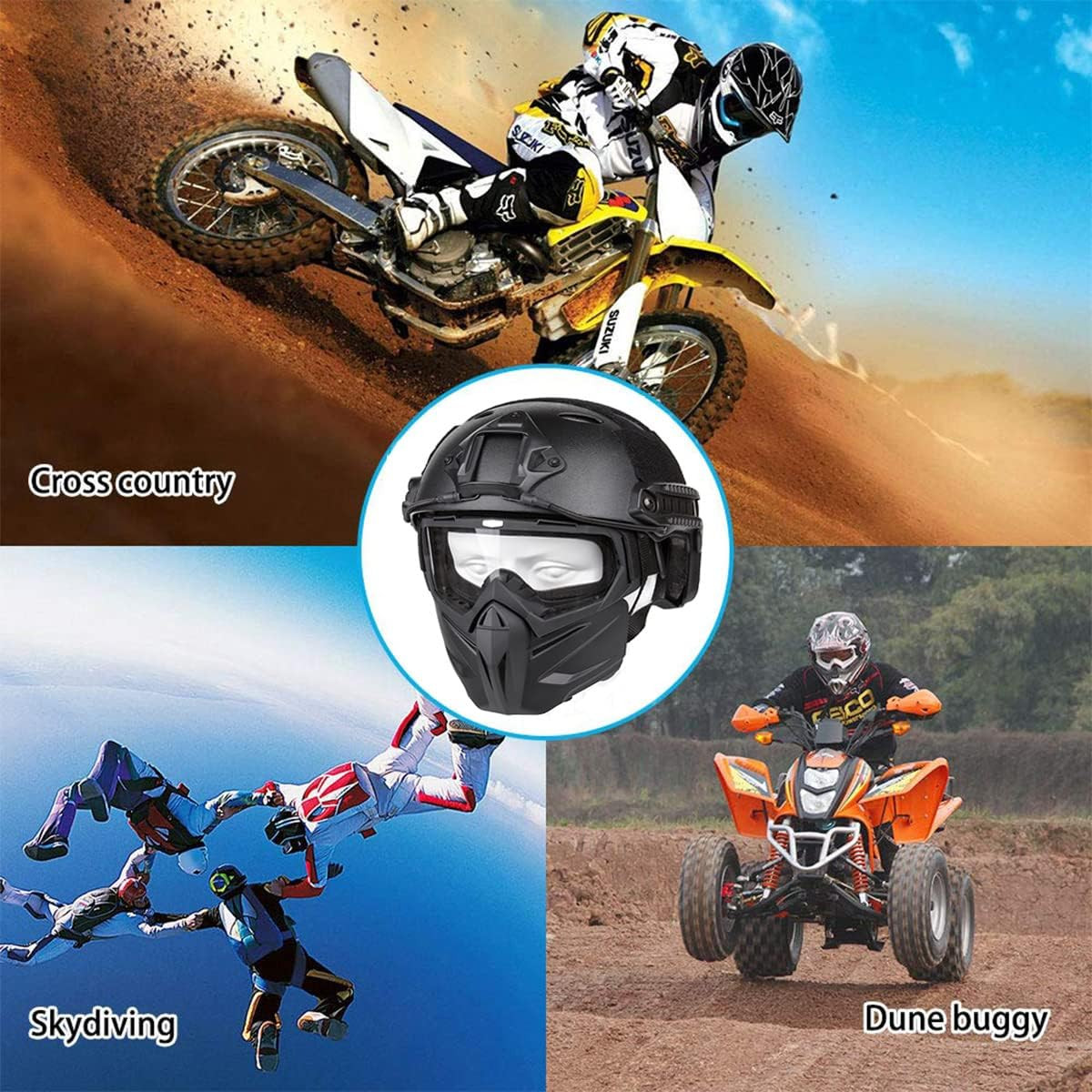 Airsoft Helmet and Mask, Full Face Mask with Detachable Goggles, Paintball Black