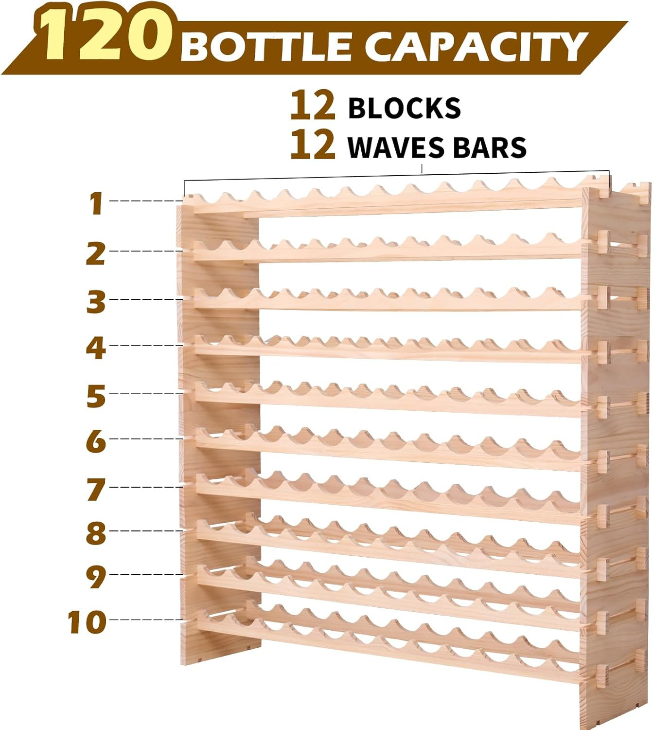 Wood Stackable Storage Modular Wine Rack Cabinet 120 Bottle Freestanding Floor W