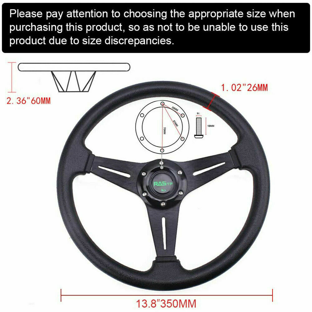 Black 14INCH Universal Aluminum Racing Steering Wheel Drifting Deep Dish 6 Bolt