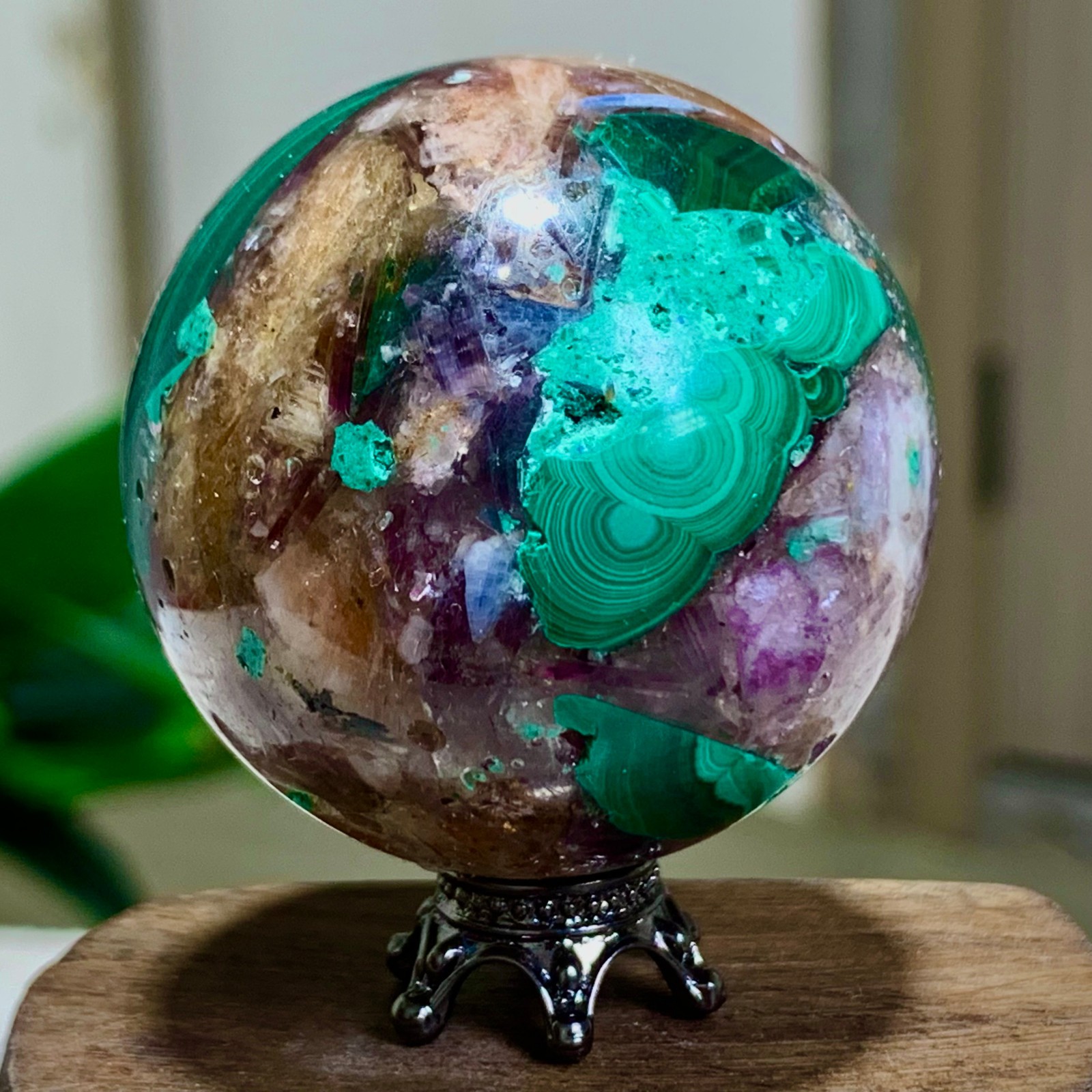 92G Newly discovered rare malachite purple mica symbiotic sphere restoration