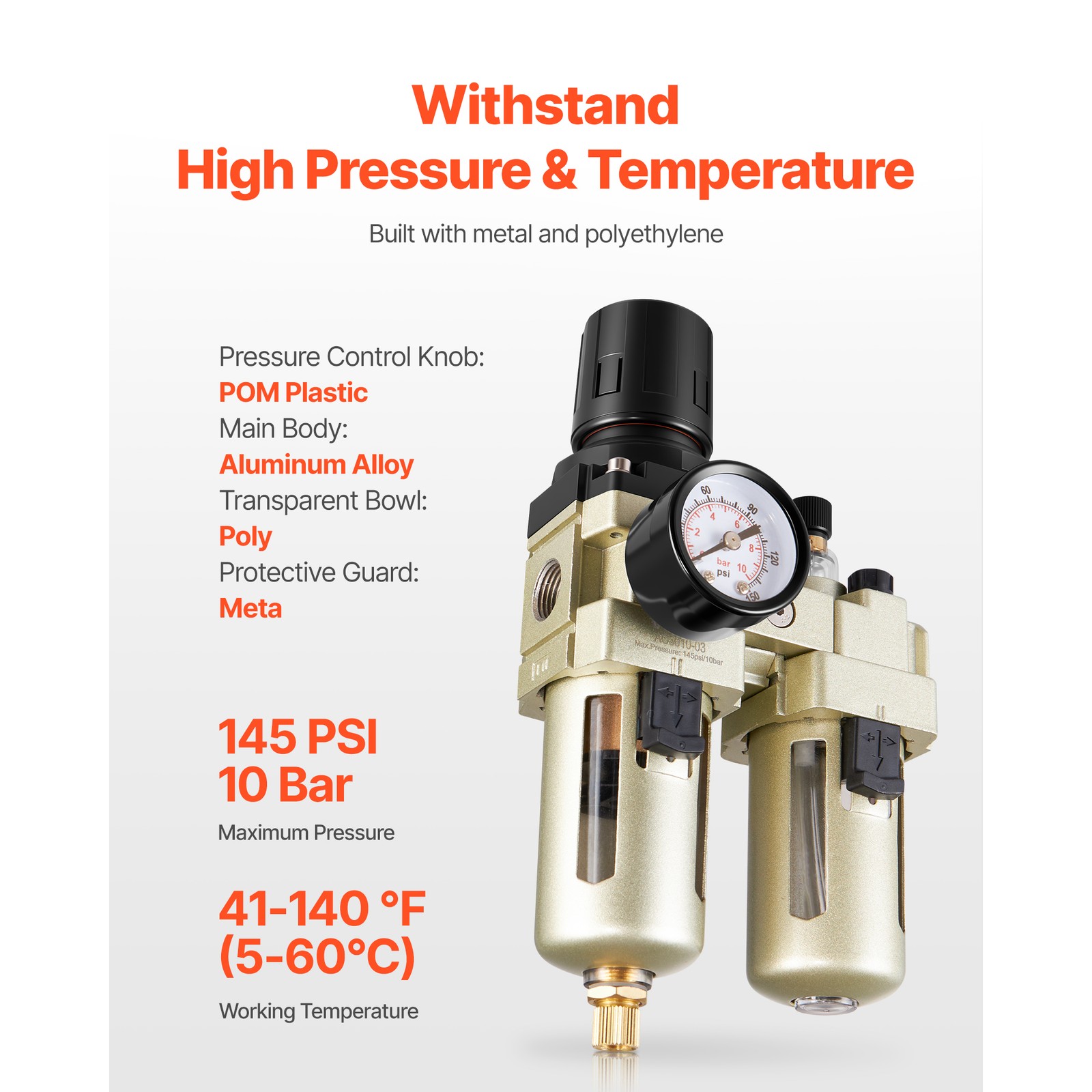 Uimoso Air Compressor Filter Regulator Lubricator 3/8" NPT Semi-Auto 145 PSI Max