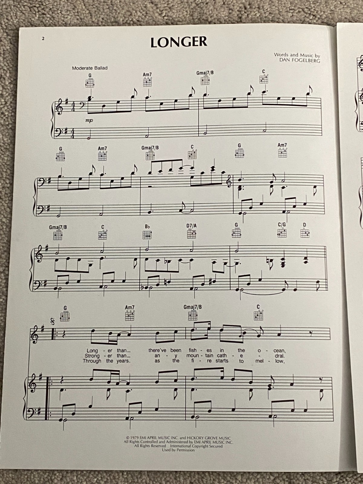 1979 LONGER Sheet Music by Dan Fogelberg P/V/G