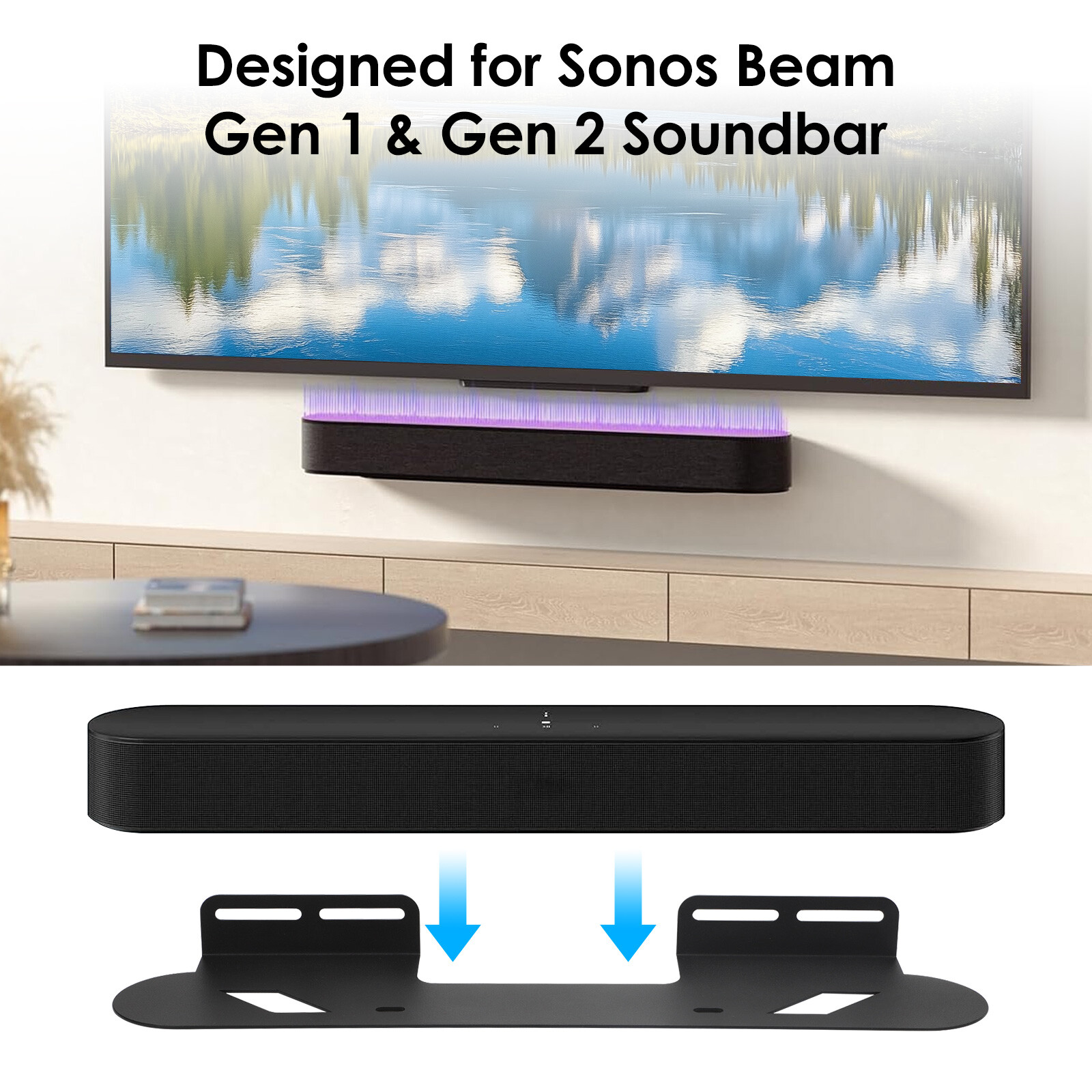 Soundbar Wall Mount Fit for Sonos Beam Gen 1 & Gen 2 Mounting Bracket Under TV