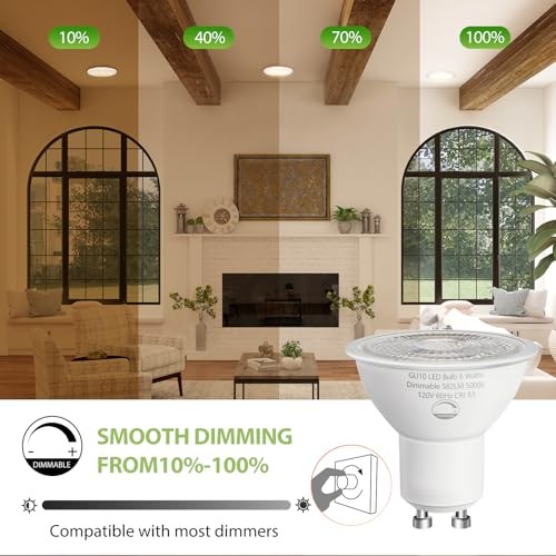 GU10 LED Bulbs - 6W (50W Halogen Equivalent) Dimmable - 6 Pack 5000k Daylight