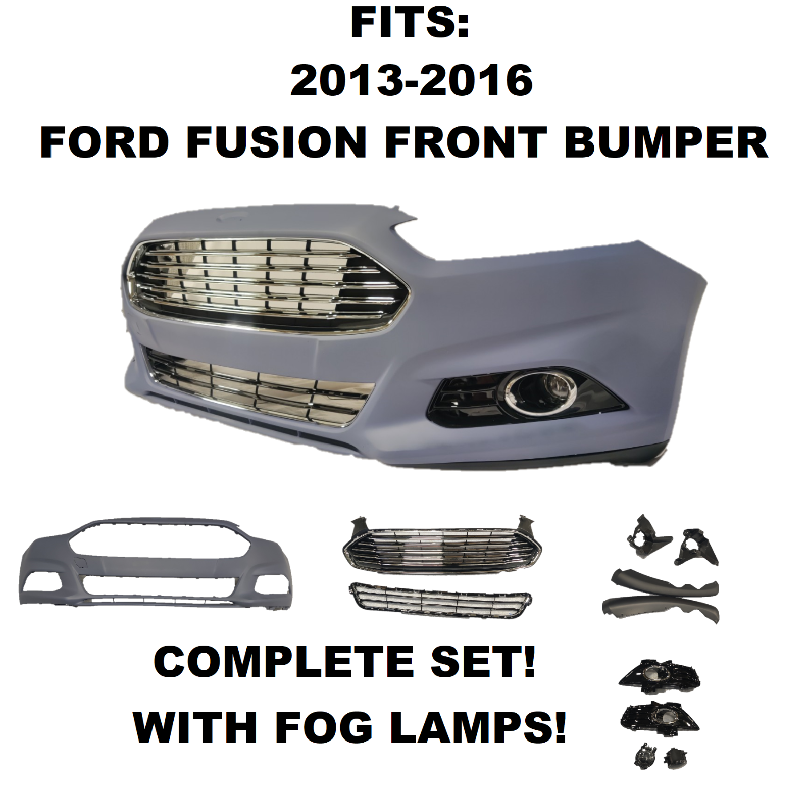 For Ford Fusion 2013 2014-2016 Front Bumper Cover & Front Upper and Lower Grille