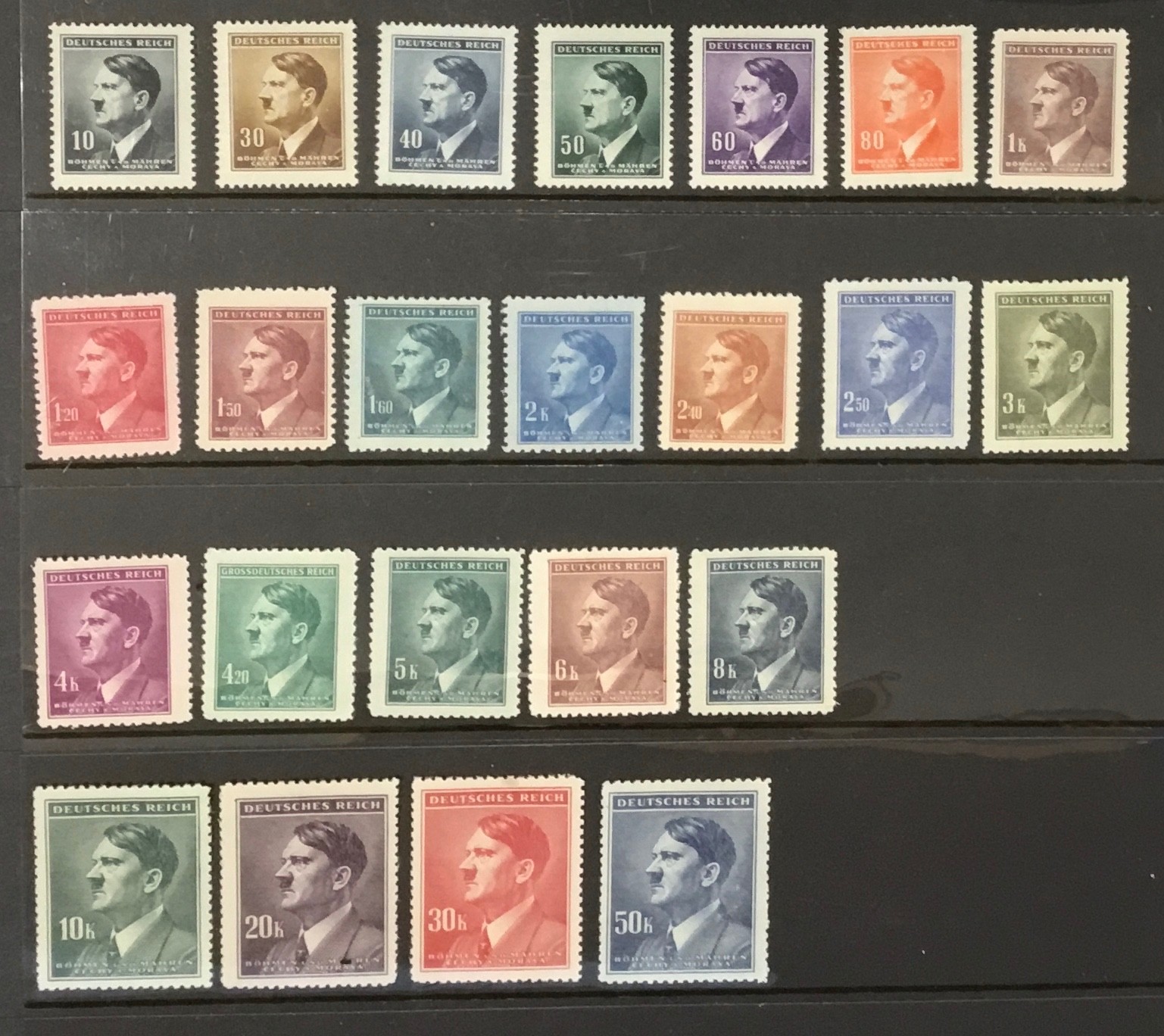 BOHEMIA & MORAVIA German Occupation HITLER HEADS Mi 089-110, 42 Sc 62-83, 90 MNH