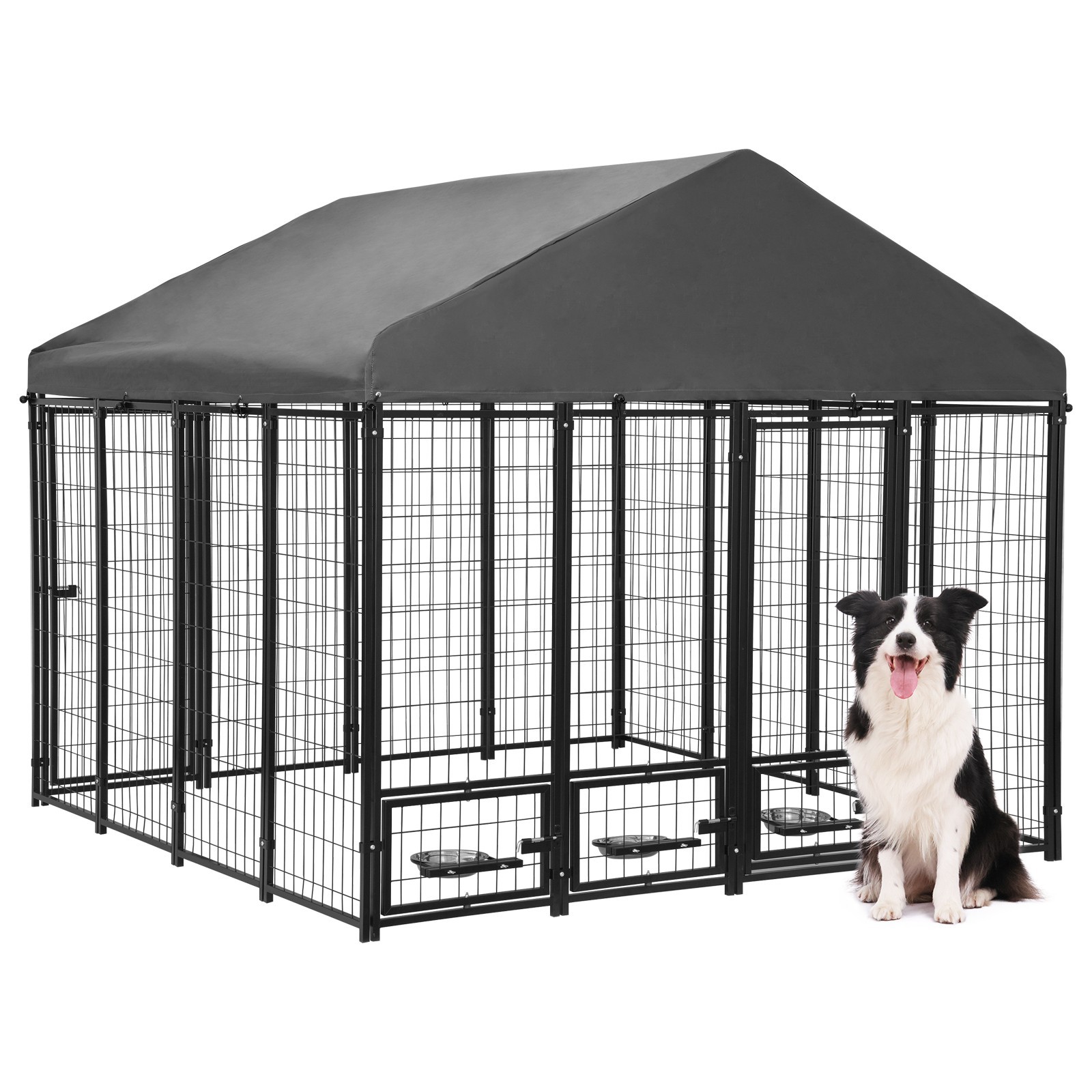 Large Outdoor Dog Cage Fence Dog Playpen Puppy Run with Roof, Double Entry Doors