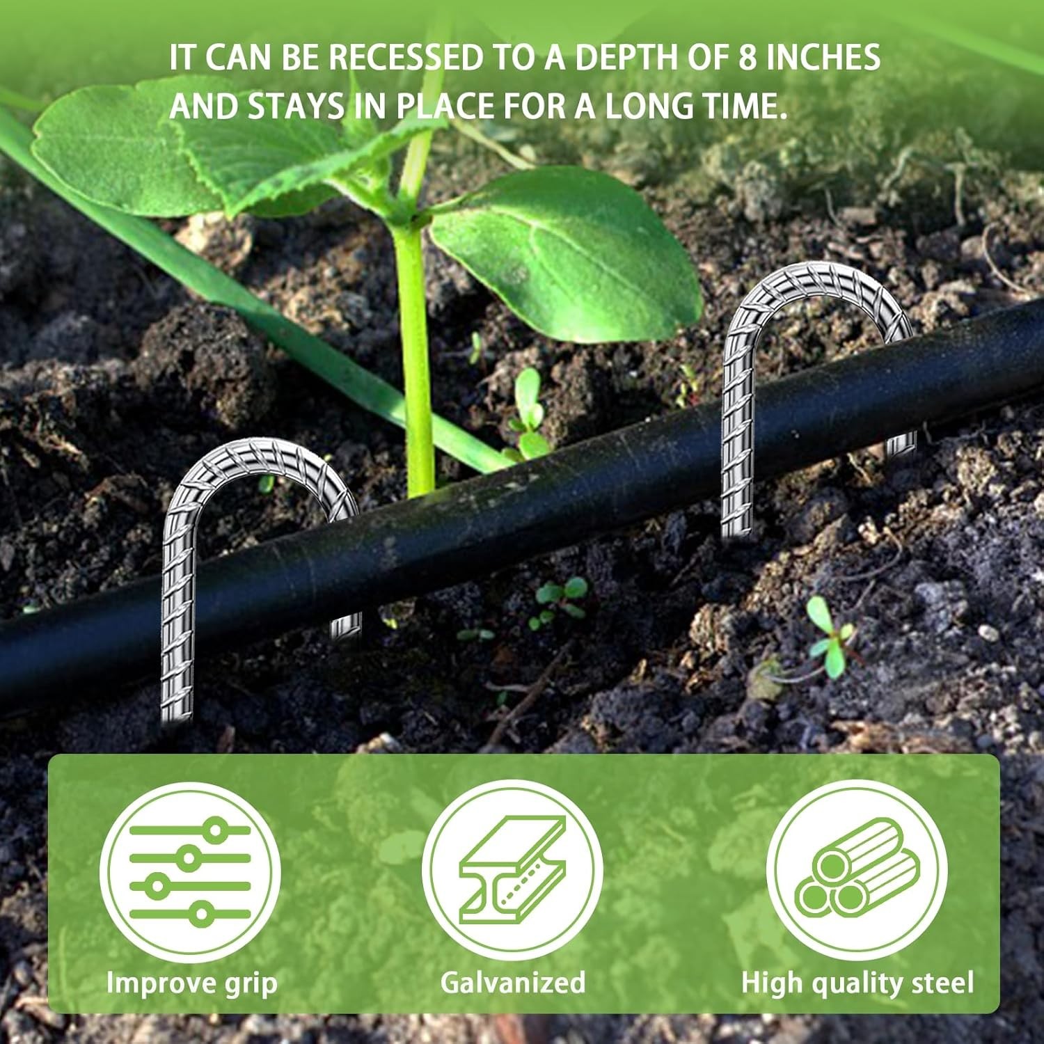 4 Pack 12" Inch Rebar Stakes, U Hook Galvanized Trampoline Stakes Ground Anchors