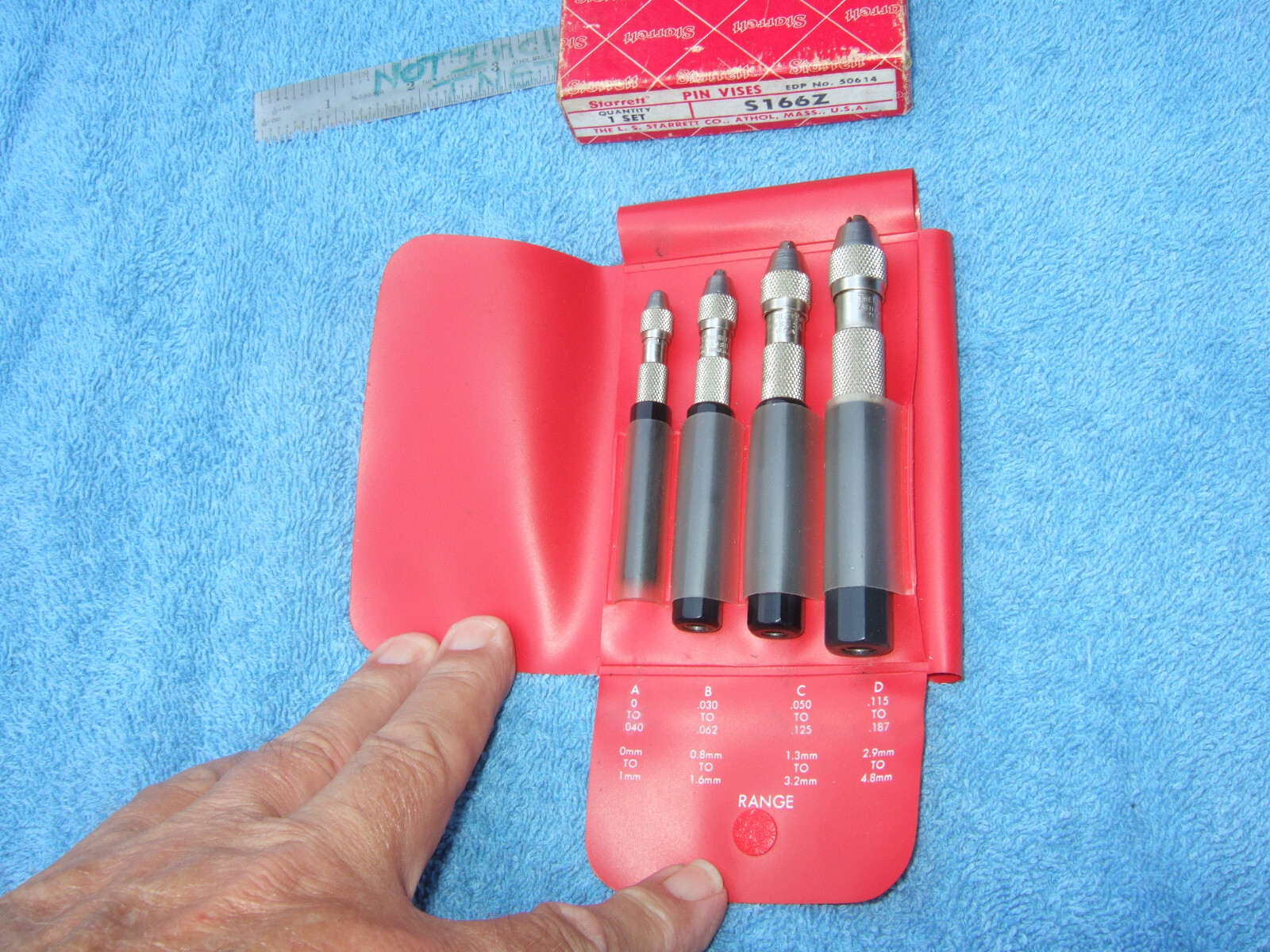 Starrett No S166 Pin Vise Set Vintage USA Octagonal Handle MACHINIST TOOLMAKER 2