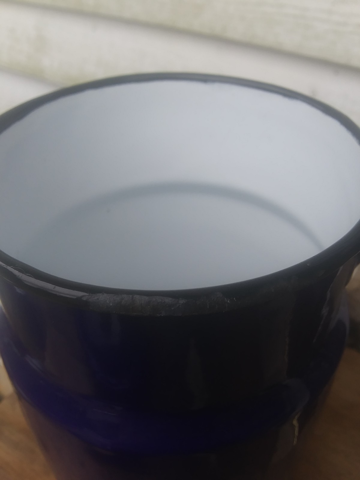 Vintage Blue Enamel White Inside Milk Pail w/Lid Wooden Handle Made in Holland