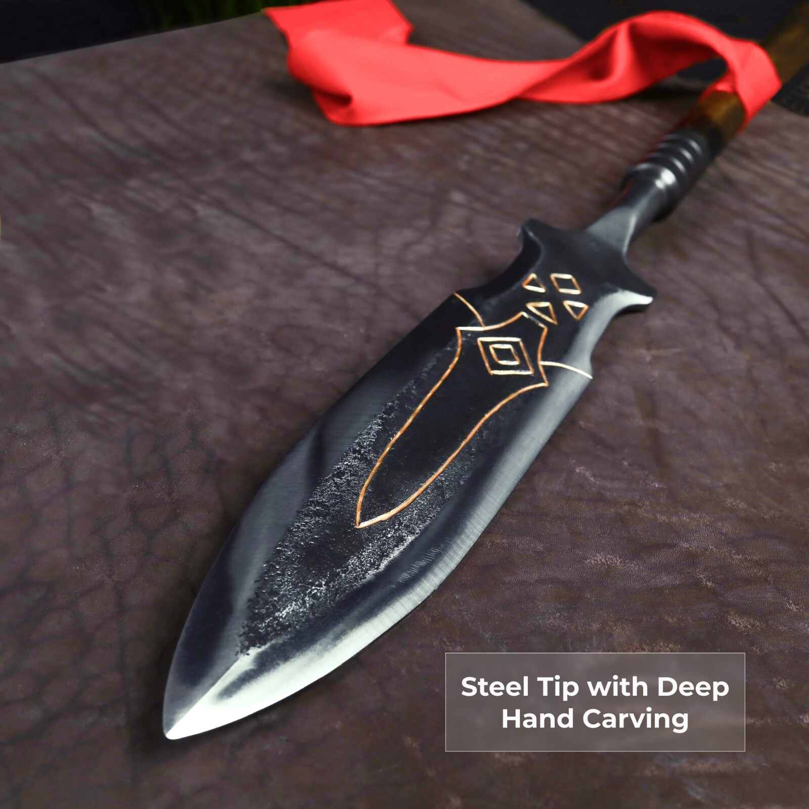 Hand-Forged Draupnir Spear GOW Kratos spear with Etched Blade Wooden Shaft 87.4"