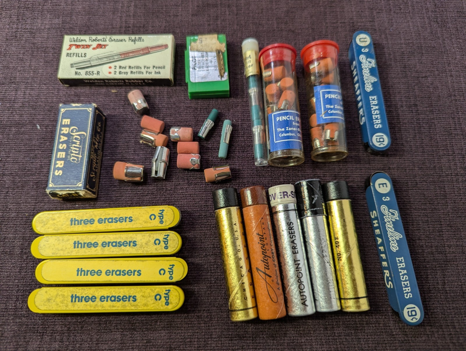 Lot of Misc/Vtg Erasers for Mechanical Pencils - Sheaffer, Scripto, Autopoint