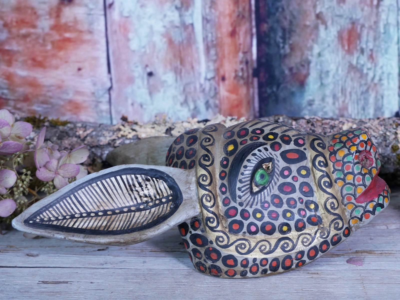 Donkey Mule Wood Mask Handmade Guerrero Mexican Folk Art Distressed to Look Old