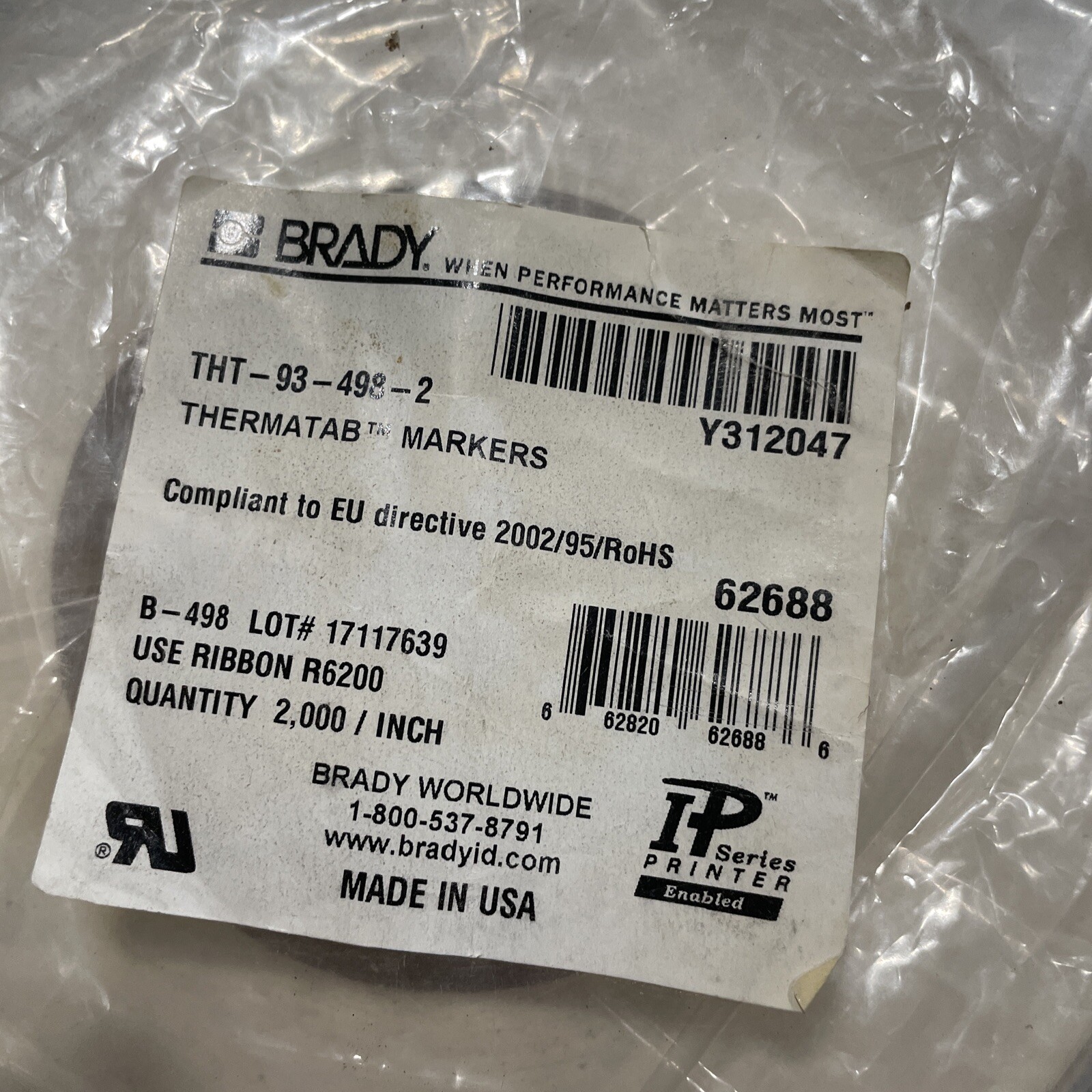 Brady Repositionable Multi-Purpose Vinyl Cloth Label Tape Tht-93-498-2 Roll