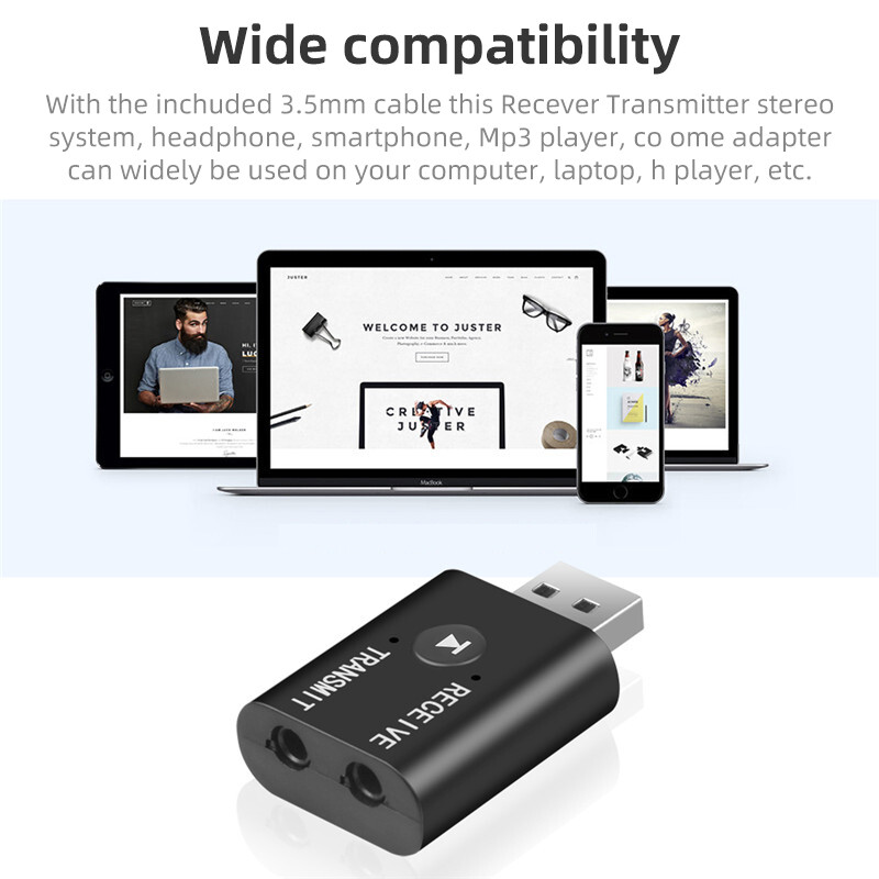 Wireless USB Bluetooth 5.0 Audio Transmitter Receiver Adapter 3.5mm For TV Car