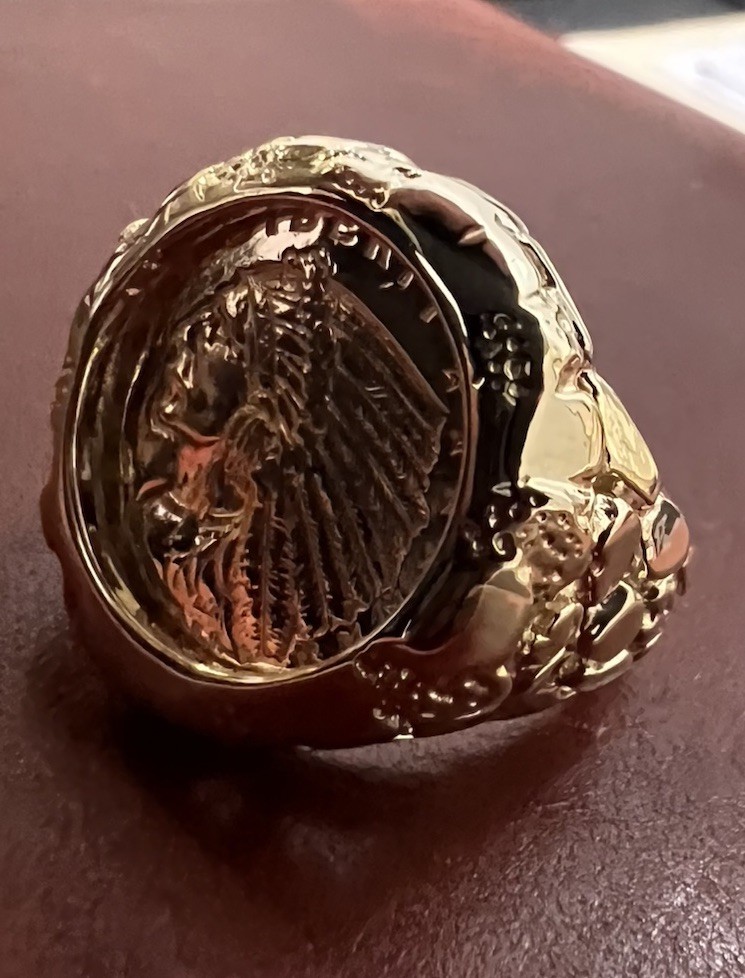 14k Yellow Gold Nugget Ring & 21.6 K Indian Head Coin Approximately 16-17 Grams!